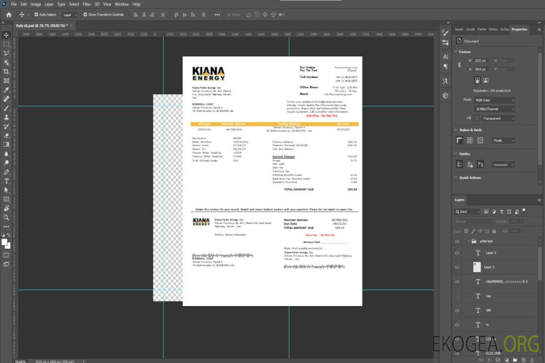 Facture commerciale de services publics de Kiana Petro Energy Co, SCR template